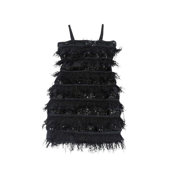 Vintage Y2K Sexy Fringe Flapper Mini Dress Square Neck Womens Small Party Glam - Picture 1 of 6